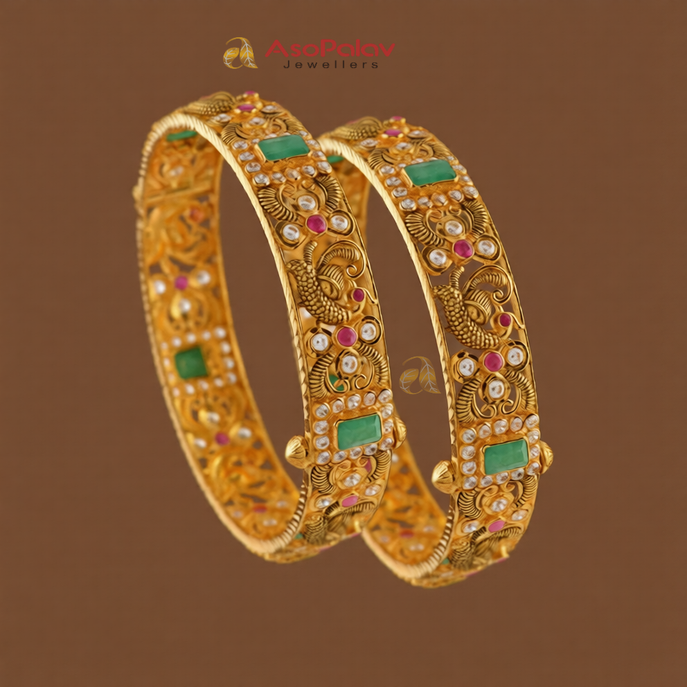 22K Gold Peacock Filigree Designer Bangles